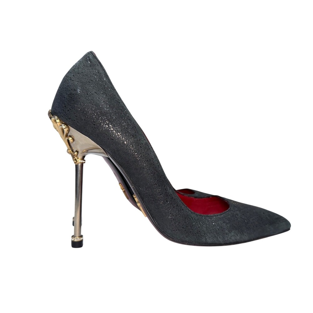 Y2K Cesare Paciotti Lady Blade Dagger Heels 35.5 US 5.5 Black Gold Italy 599310